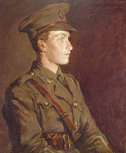 Oil painting of young soldier in WW1 uniform