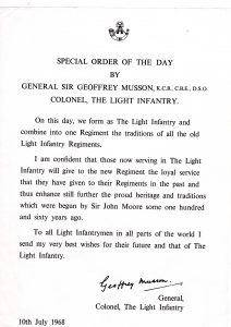 From the Light Infantry Archives at Cornwall's Regimental Museum - Special order of the day by General Musson