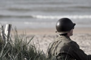 Soldier on a beach, Normandy Landings, WW2