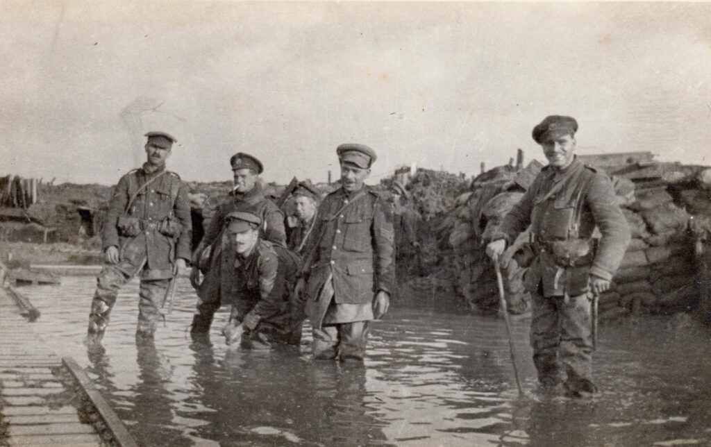Soldiers in the Waterlogged Trenches of WWI