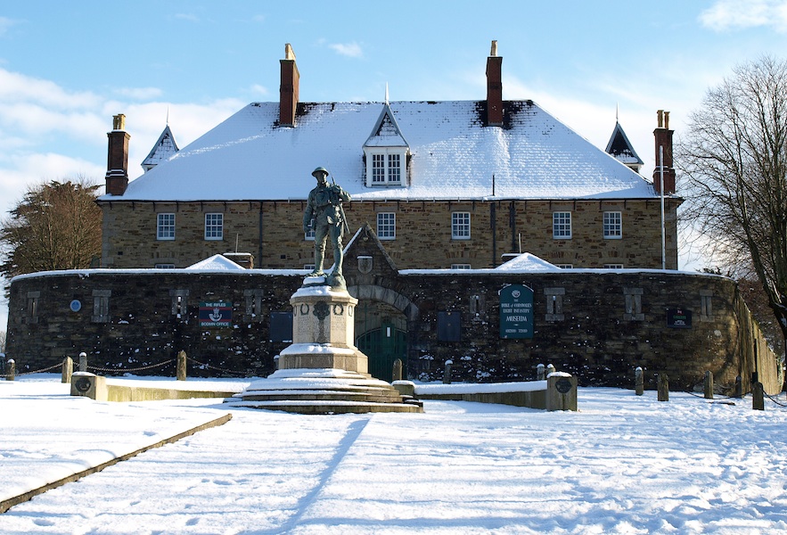 Bodmin Keep: Cornwall's Army Museum covered in snow.